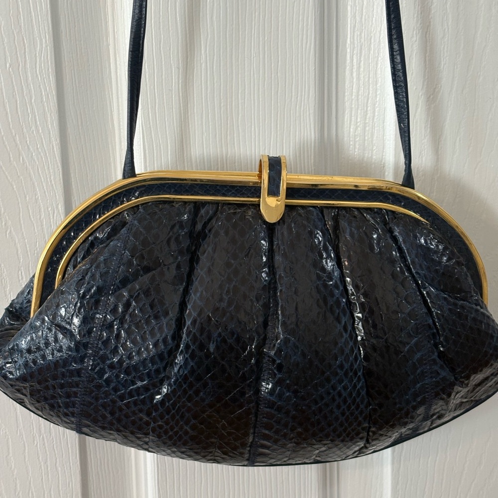 Chic Navy Blue Clutch with Gold Accents